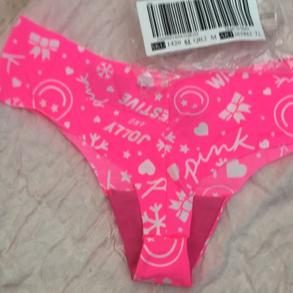 New VS PINK No-Show Smooth V-Cut Holiday Print Thong Underwear Panty - Picture 5 of 5